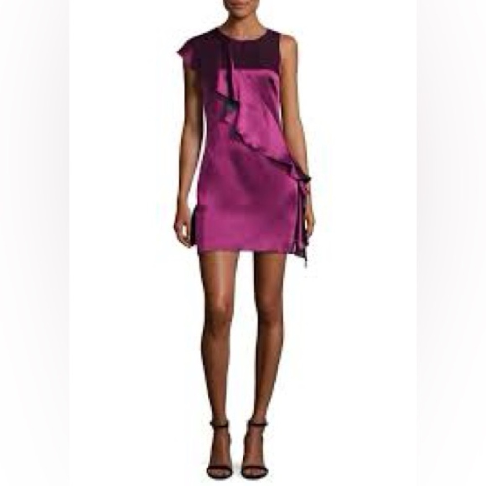 Sleeveless Ruffle-Trim Shift Dress in Berry